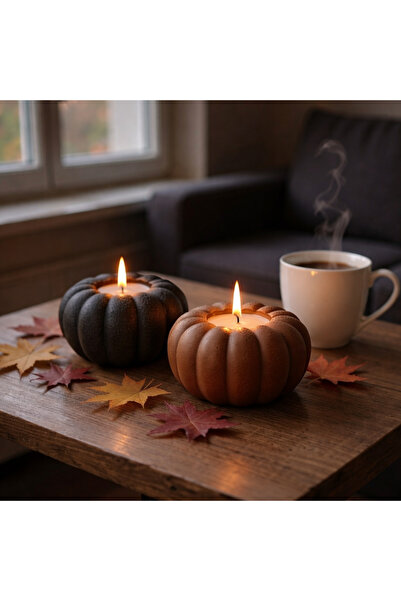 tosihobi Balkabak Desenli Tealight Mumluk + Led Tealight Dahil