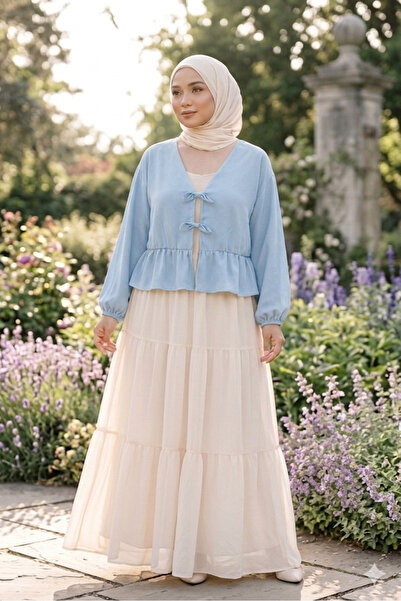 CNG MODA Πουκάμισο κιμονό με δέσιμο μπροστά και βολάν στο τελείωμα της φούστας