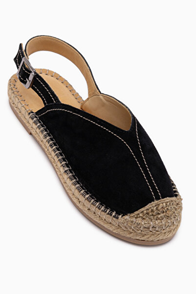 Limoya Γυναικεία σανδάλια Lydia από γνήσιο δέρμα, μαύρο σουέτ με ψάθινη λεπτο...