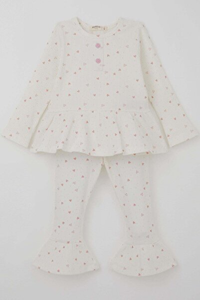 Breeze Κοριτσίστικο Σετ Καλσόν με Σχέδιο Καρδιάς και Λεπτομέρεια Βολάν στο Τε...