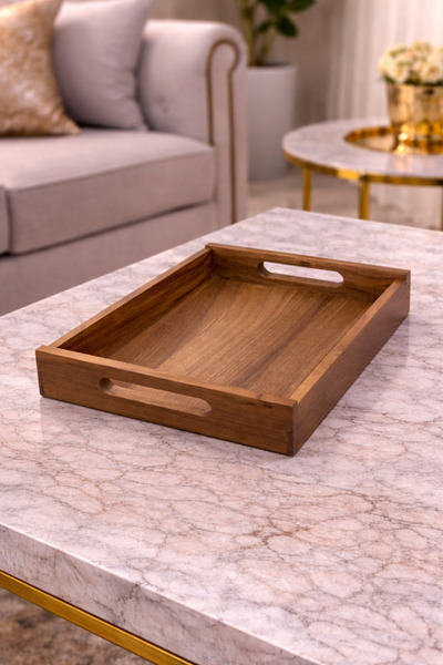 WOOD صنية تقديم خشب فخمة – تصميم عملي وأنيق للضيافة مقاس 33سم ×22 سم ×5 سم