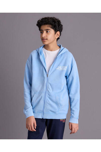 REDTAG Boys Blue Zip Through Hooded Sweatshirt