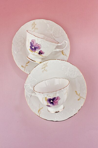 Bursa Porselen Dekor Hercai altın yaldızlı 2 kişilik kahve fincan takımı