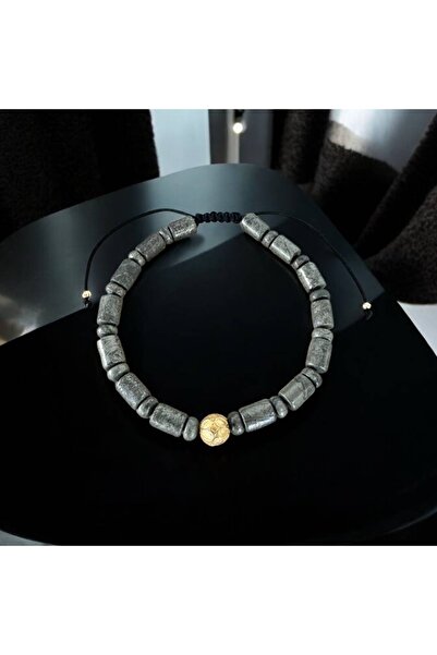 Ezera Ανδρικό βραχιόλι από κορδόνι της Αλγερίας με πυρίτη και επιχρυσωμένο αν...