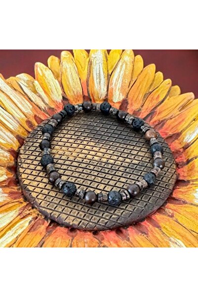 Ezera Ανδρικό βραχιόλι Ved από σανδαλόξυλο και πέτρα λάβας σε ελαστικό.