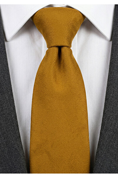 Exve Exclusive Καστανή κίτρινη σουέτ γραβάτα με απλό ιταλικό σχέδιο