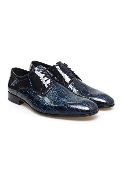 FRANCO CALVANI Dark Blue Lace-Up Genuine Leather Men's Shoes
