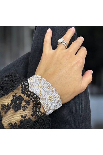 Ezera Κομψό φαρδύ βραχιόλι, χειροποίητο, από χάντρες Miyuki και Zamora.