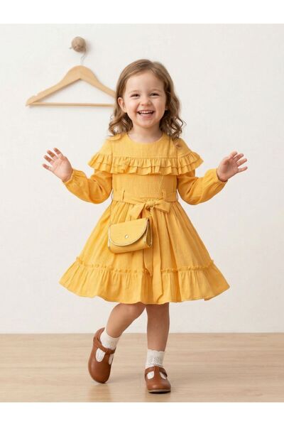 Cherrys Bebek Girl's Dress with Ruffles on the Shoulder