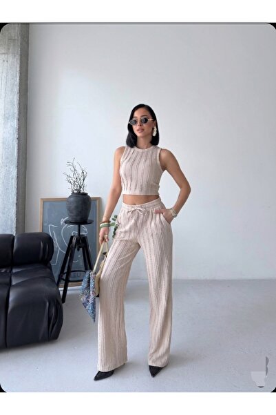 aytenli Σετ με τούφες με ελαστικό κορδόνι στο λαιμό, ελαστικό παντελόνι με τσ...