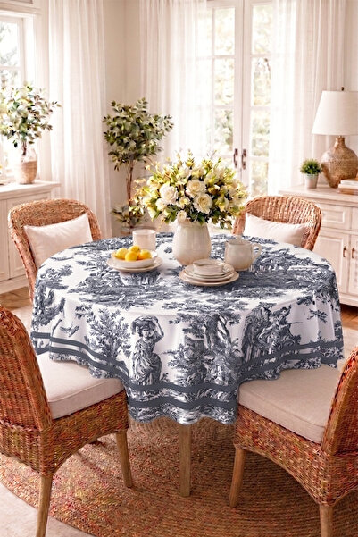 DEKOMOD Yumuşak Dokulu Baskılı Fransız Köylü Desen Yuvarlak Mutfak Salon Bahç...