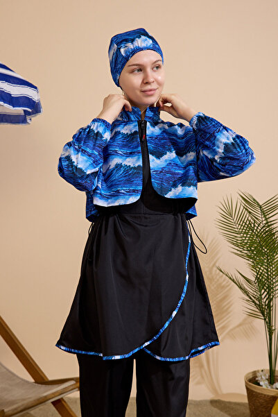 GAVLİA Women's Hijab Swimsuit Set of 3 with Half-Cover Zipper.