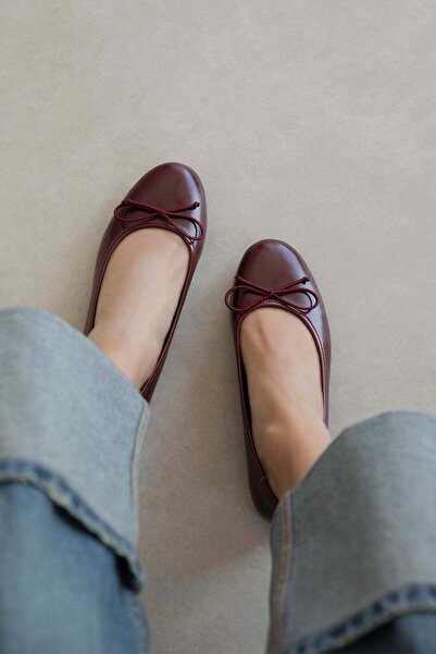 STRASWANS Lily Γυναικείες Μπαλαρίνες με Λεπτομέρεια Φιόγκου, Ζαρωμένο Δέρμα, ...