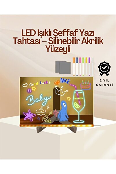 Genel Markalar Çocuklar İçin Renkli LED Mesaj Tahtası – Neon Kalemli Eğlencel...