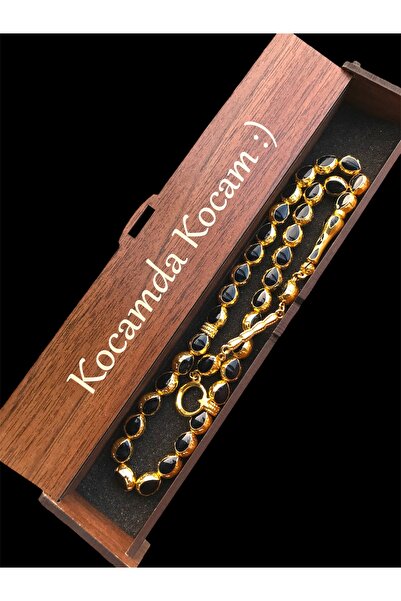 KANUNİ TESBİH Ayyıldız Detaylı,Gold Kaplamalı Siyah Mine İşlemeli Şık Metal T...