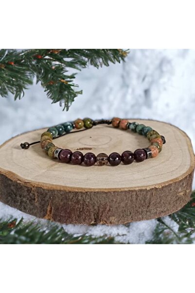 Ezera Ανδρικό βραχιόλι από κορδόνι Clyde με κρύσταλλα Γρανάτης, Ουανακίτη, Αχ...