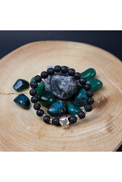 Ezera Βραχιόλι Αρωματοθεραπείας  "ΛΕΟ " από Πέτρες Λάβας και Αξεσουάρ Κεφαλής...