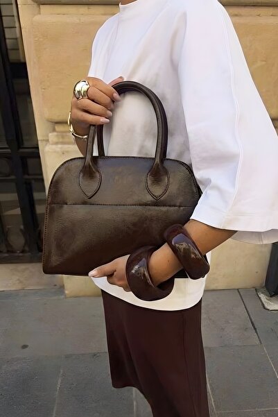 BAHELS حقيبة يد وكتف نسائية صغيرة الحجم من كاميلا بلون بني ذهبي مع مشبك ذهبي