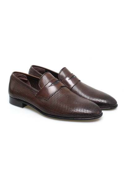 FRANCO CALVANI Brown Laceless Genuine Leather Men's Shoes