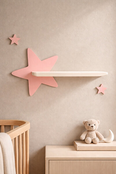 MAKS HOME Ahşap Çocuk Odası Duvar Rafı 🌠 Kuyruklu Yıldız Dekoratif Raf | Oyu...