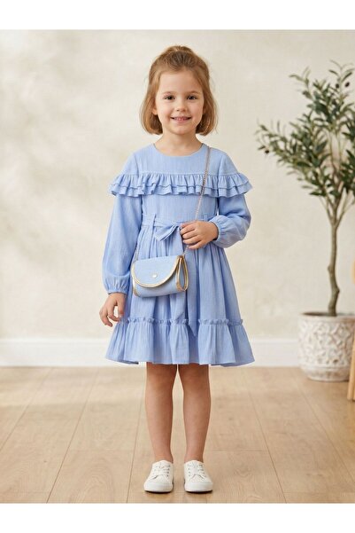 Cherrys Bebek Girl's Dress with Ruffles on the Shoulder