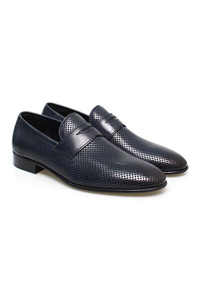 FRANCO CALVANI Dark Blue Color Laceless Genuine Leather Men's Shoes