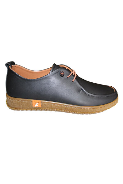 waykon Women's Black Genuine Leather Laced Orthopedic Ballerinas