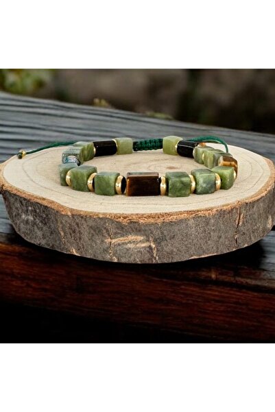 Ezera Άντι Ρυθμιζόμενο Ανδρικό Βραχιόλι με Πράσινους Κρυστάλλους Νεφρίτη και ...