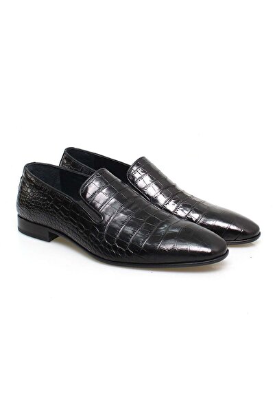 FRANCO CALVANI Black Color Laceless Genuine Leather Leather Sole Men's Shoes