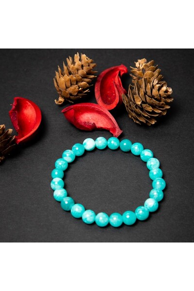 Ezera Ανδρικό Βραχιόλι με Ημιπολύτιμες Πέτρες Αμαζονίτη,  "Αρναβ ", Χάντρες 8...