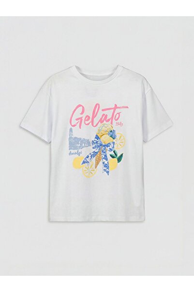 LC Waikiki Κοριτσίστικο μπλουζάκι με στάμπα LCW Kids Crew Neck
