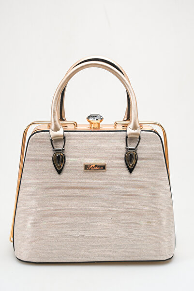 FEMME Women's Gold Handbag Hard Case Gold Detailed Daily & Special Occasion S...