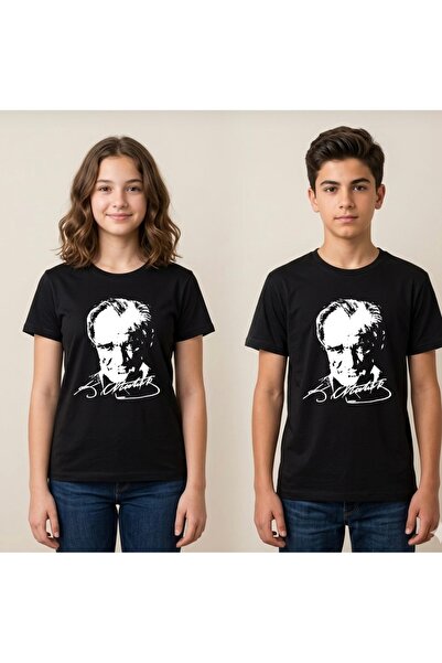 BİLGENS BUTİK Μαύρο κοντομάνικο μπλουζάκι με στάμπα Ataturk