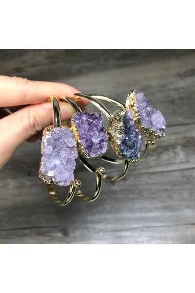 Ezera Γυναικείο βραχιόλι με ημιπολύτιμες πέτρες Αμέθυστος, Τάνια, επιχρυσωμέν...