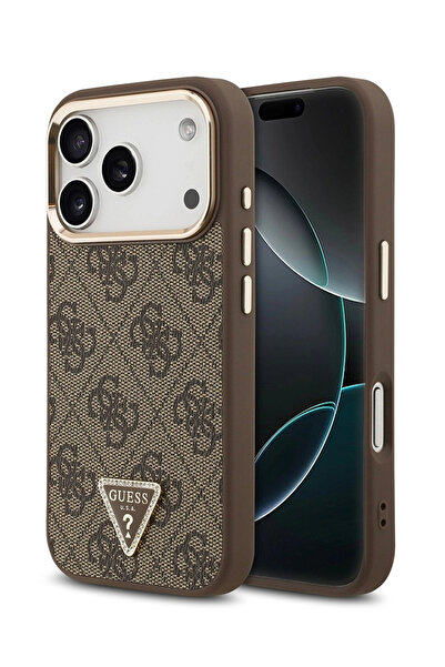 Guess iPhone 17 Pro Orjinal Lisanslı M-safe Kadın Kahverengi Telefon Kılıfı G...