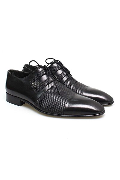 FRANCO CALVANI Black Color Lace-Up Genuine Leather Men's Shoes