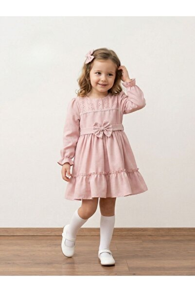 Cherrys Bebek Κεντημένο λινό φόρεμα για κορίτσια