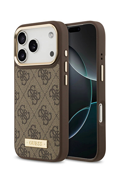 Guess iPhone 17 Pro Orjinal Lisanslı M-safe Kadın Kahverengi Telefon Kılıfı G...