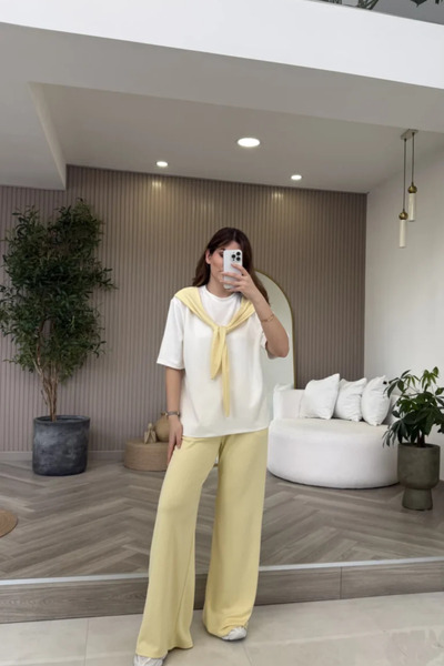 Oxygen Scarfs Modal Women's T-Shirt Tracksuit Set with Scarf Detail