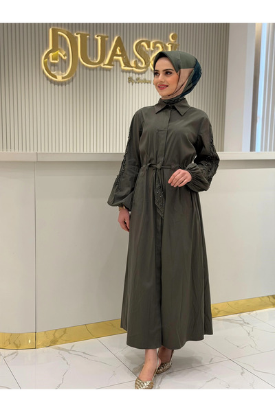 FUAT GÜRSEN Φόρεμα με κορδόνι στη μέση και χάντρες στα μανίκια