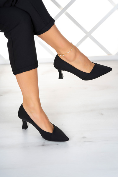 Erkan Saçmacı Laura Plus Μαύρα Κομψά Βραδινά Παπούτσια με Λεπτό Τακούνι και Μ...