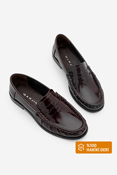 Marjin Women's Genuine Leather Oval Toe Moccasin Stitched Drawstring Loafer C...