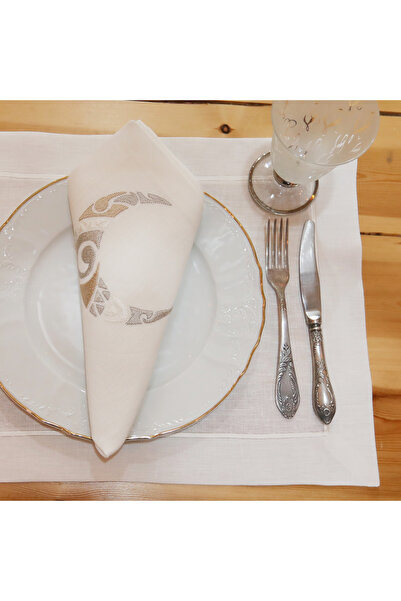 Dakakeen Concept Moon Embroidered Linen Tablecloth & Napkin Set – Elegant Lun...