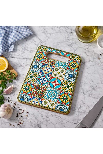 Generic Ανάγλυφη κεραμική σανίδα κοπής με αντιολισθητική βάση από φελλό, ανθε...