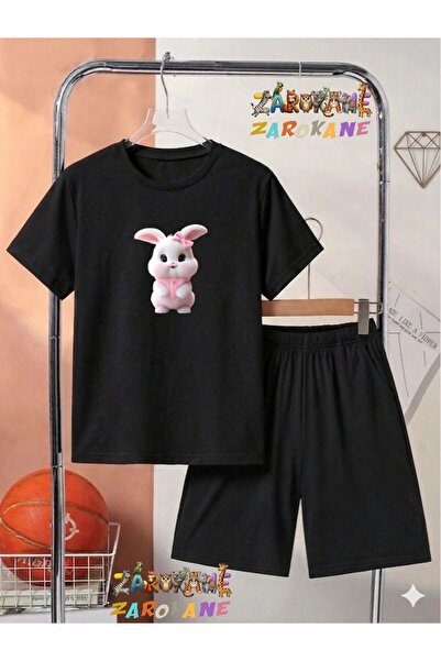 ZAROKANE White Rabbit Printed Top and Shorts/T-Shirt Summer Children's Two-Pi...