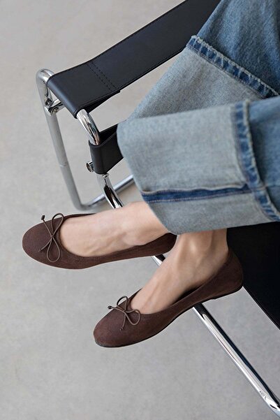 STRASWANS Lily Γυναικείο Φιόγκο με Λεπτομέρεια από Σουέντ Μπαλαρίνα Καφέ