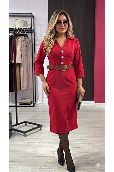 CİXAPLE Φόρεμα με ζώνη και μολυβιάτικη λεπτομέρεια