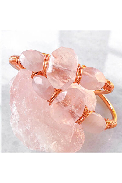 Ezera Βραχιόλι χειροπέδα με ακατέργαστο κρύσταλλο Ροζ Χαλαζία, Enyia, επιχρυσ...