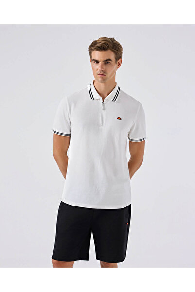 Ellesse Βαμβακερό λευκό ανδρικό μπλουζάκι πόλο με λαιμόκοψη 6Sm5051