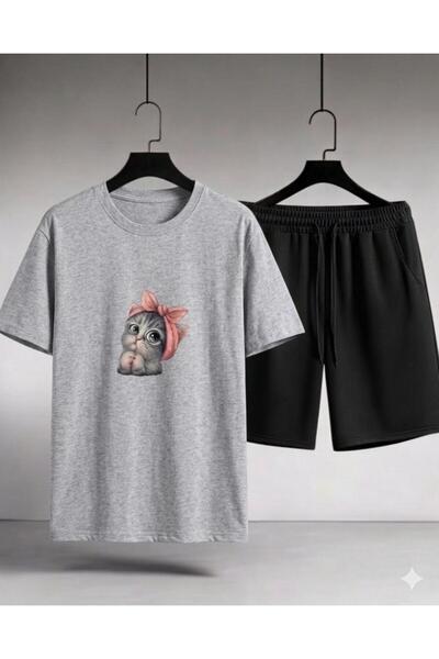 Gutsy Μπλουζάκι και σορτς με χαριτωμένο σχέδιο γάτας για γυναίκες/κορίτσια